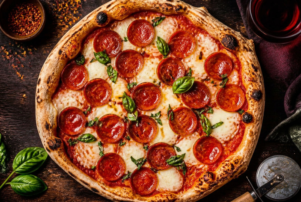 Pizza artesanal de pepperoni recém-saída do forno